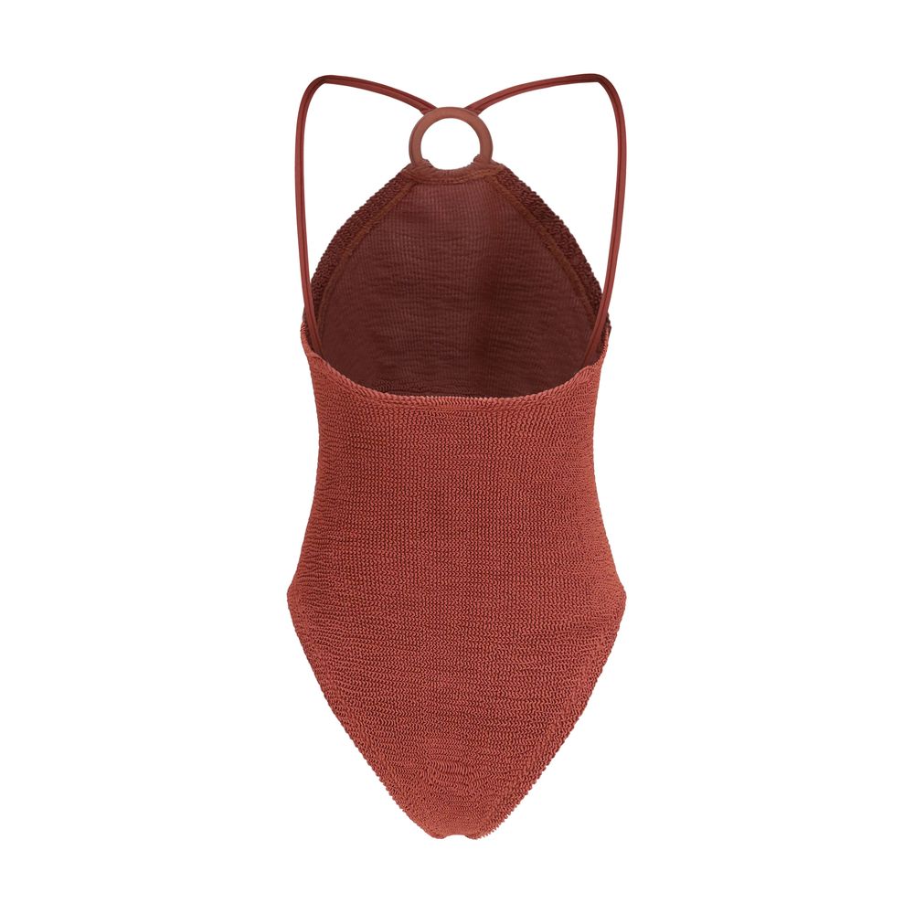 Hunza G Jasmin Metallic Rosewood Crinkle One-Piece Swimsuit