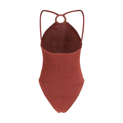 Hunza G Jasmin Metallic Rosewood Crinkle One-Piece Swimsuit