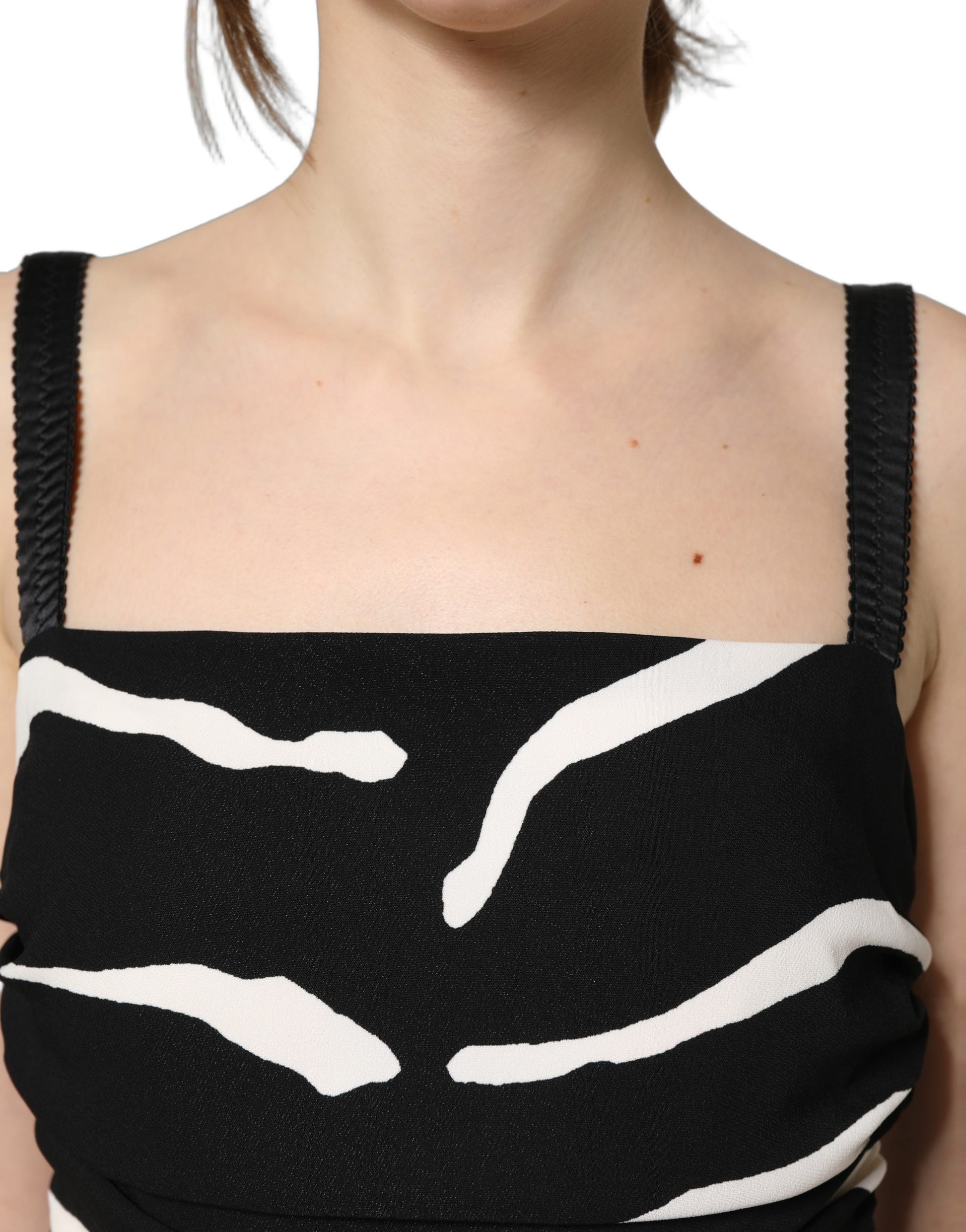 Dolce & Gabbana Black & White Zebra Print Cady Calf Length Dress