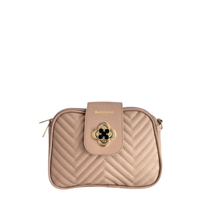 Baldinini Trend Beige Faux Leather Chevron Crossbody Bag