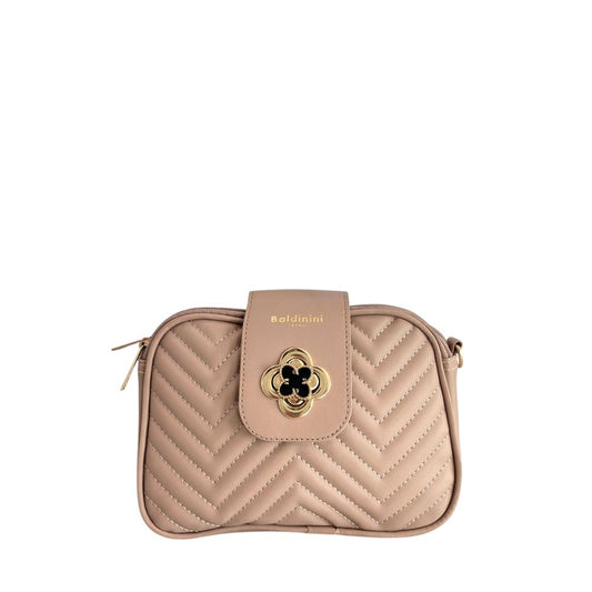 Baldinini Trend Beige Faux Leather Chevron Crossbody Bag