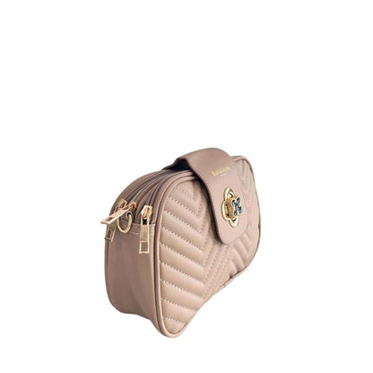Baldinini Trend Beige Faux Leather Chevron Crossbody Bag