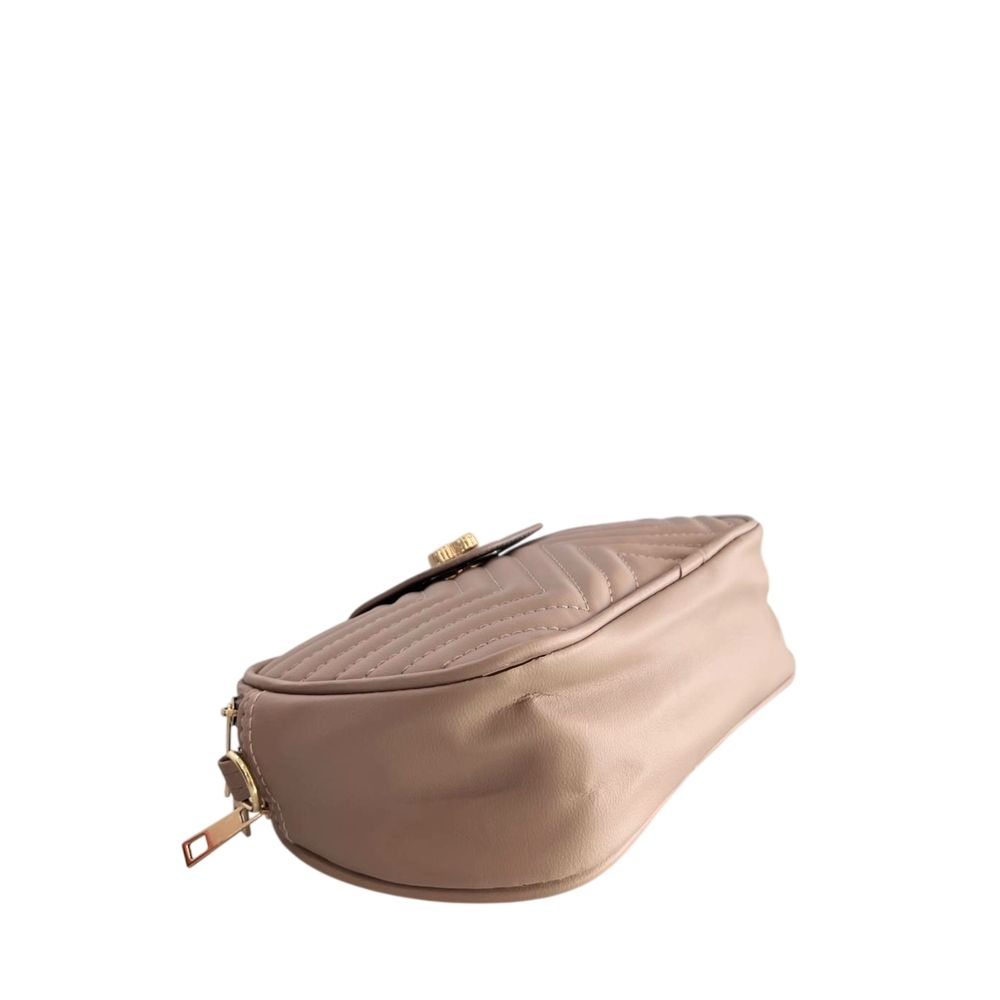 Baldinini Trend Beige Faux Leather Chevron Crossbody Bag