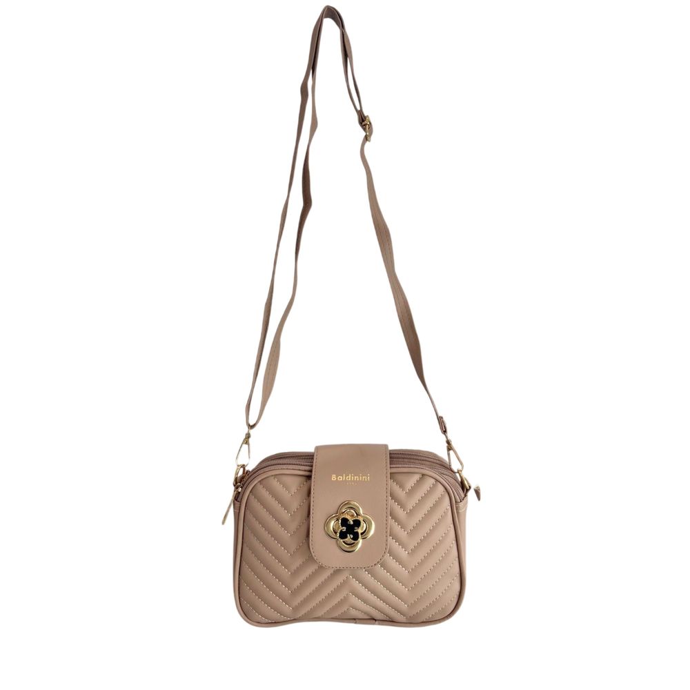 Baldinini Trend Beige Faux Leather Chevron Crossbody Bag