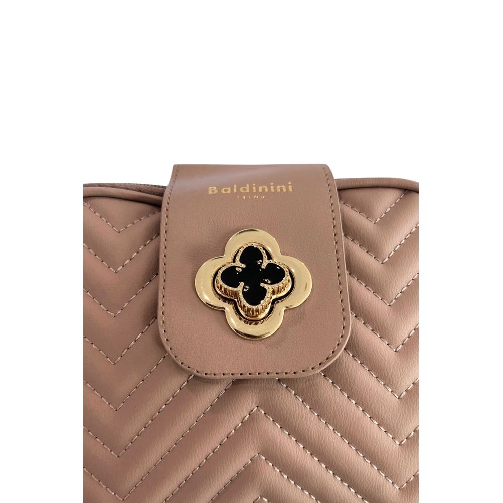 Baldinini Trend Beige Faux Leather Chevron Crossbody Bag