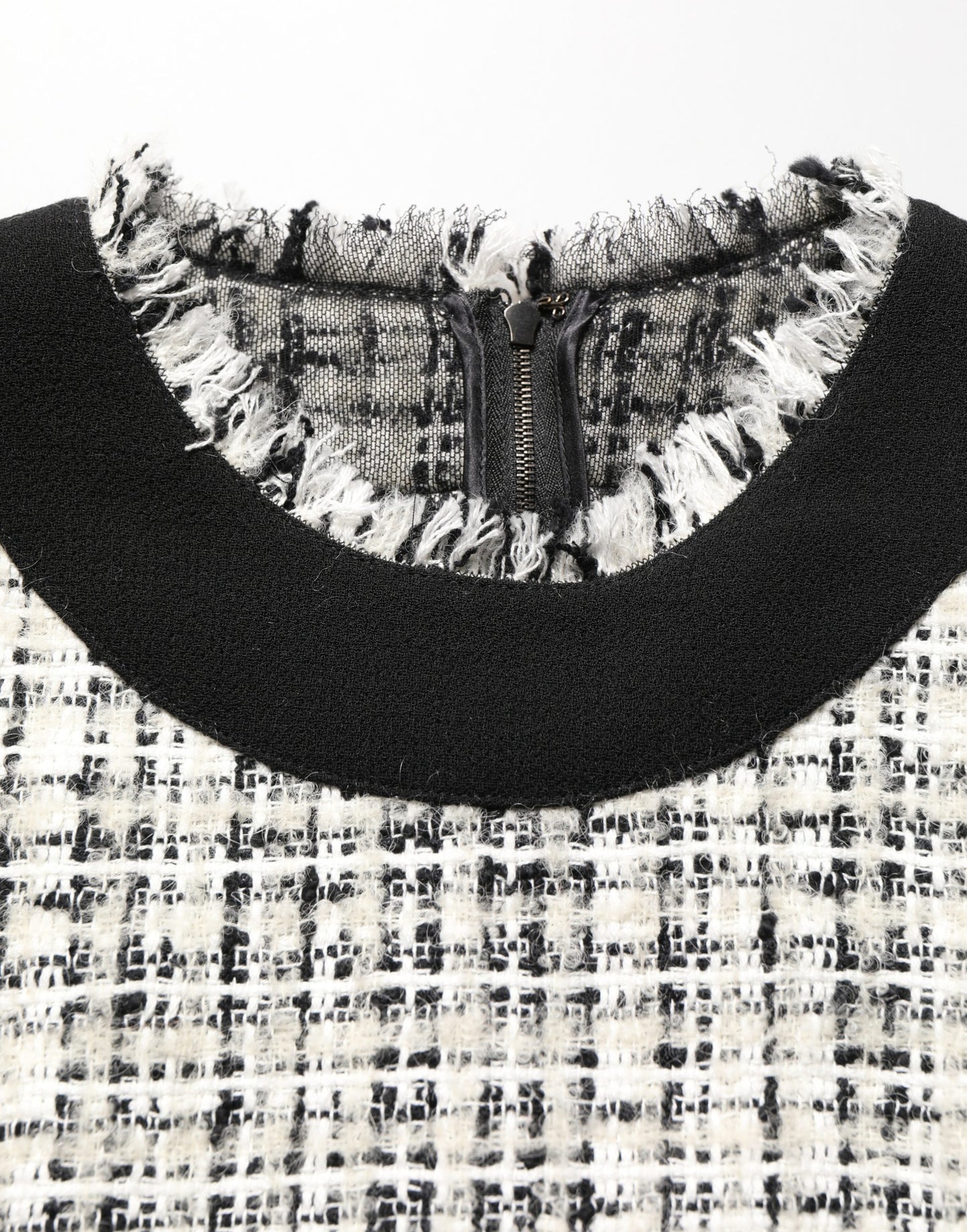 Dolce & Gabbana Black & White Frayed Bouclé-Tweed Midi Dress