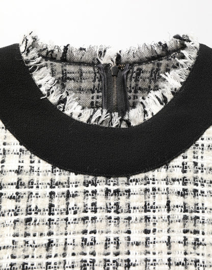 Dolce & Gabbana Black & White Frayed Bouclé-Tweed Midi Dress