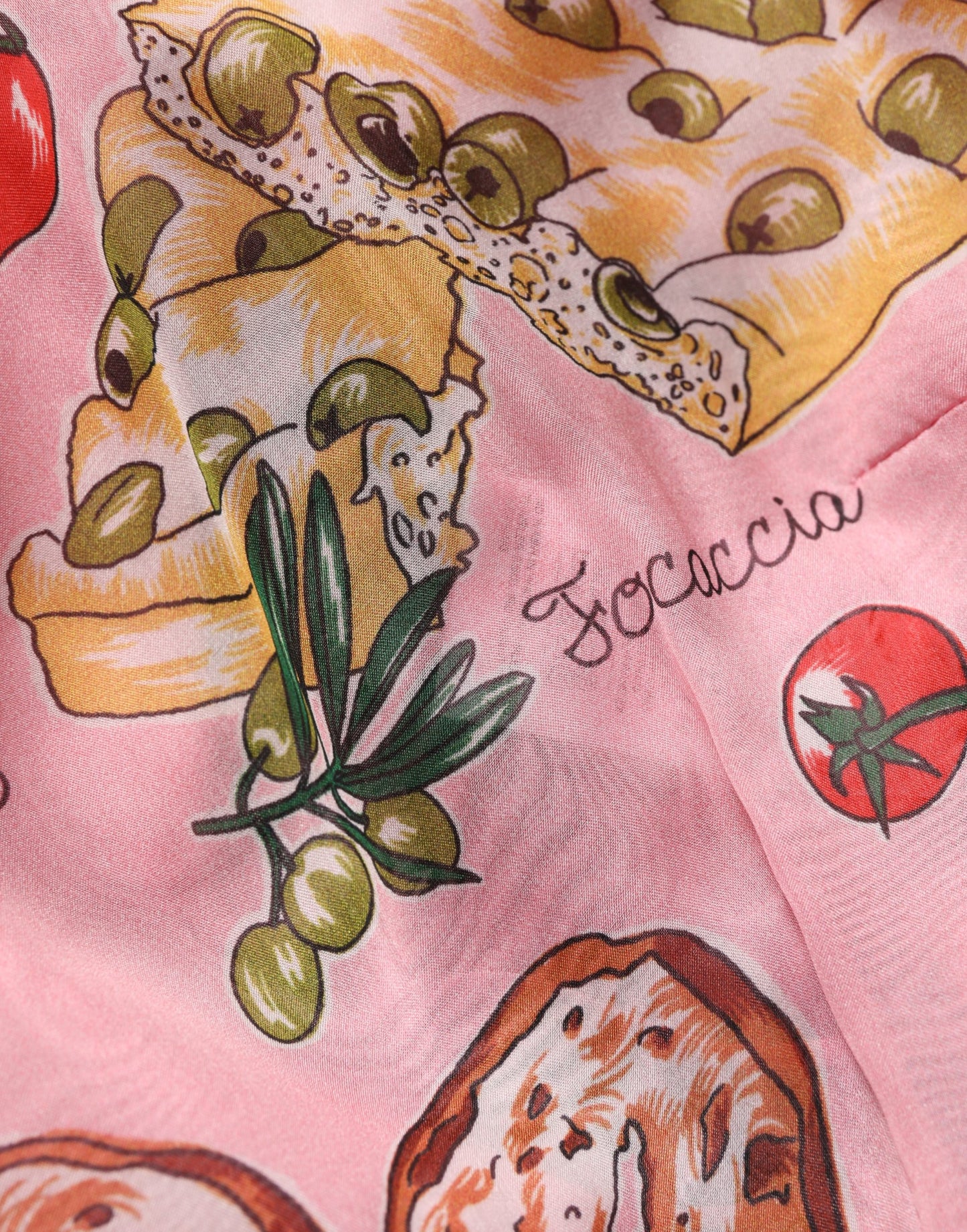 Dolce & Gabbana Light Pink Painterly Food Print Pleated Silk Maxi Dress