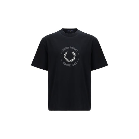 Fred Perry Black Cotton T-Shirt with Graphic Print