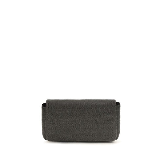 Brunello Cucinelli Precious Flap Black Leather Shoulder Bag