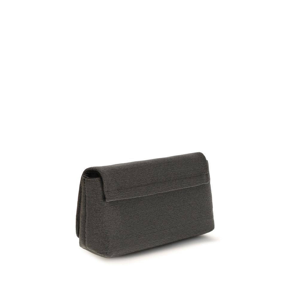 Brunello Cucinelli Precious Flap Black Leather Shoulder Bag
