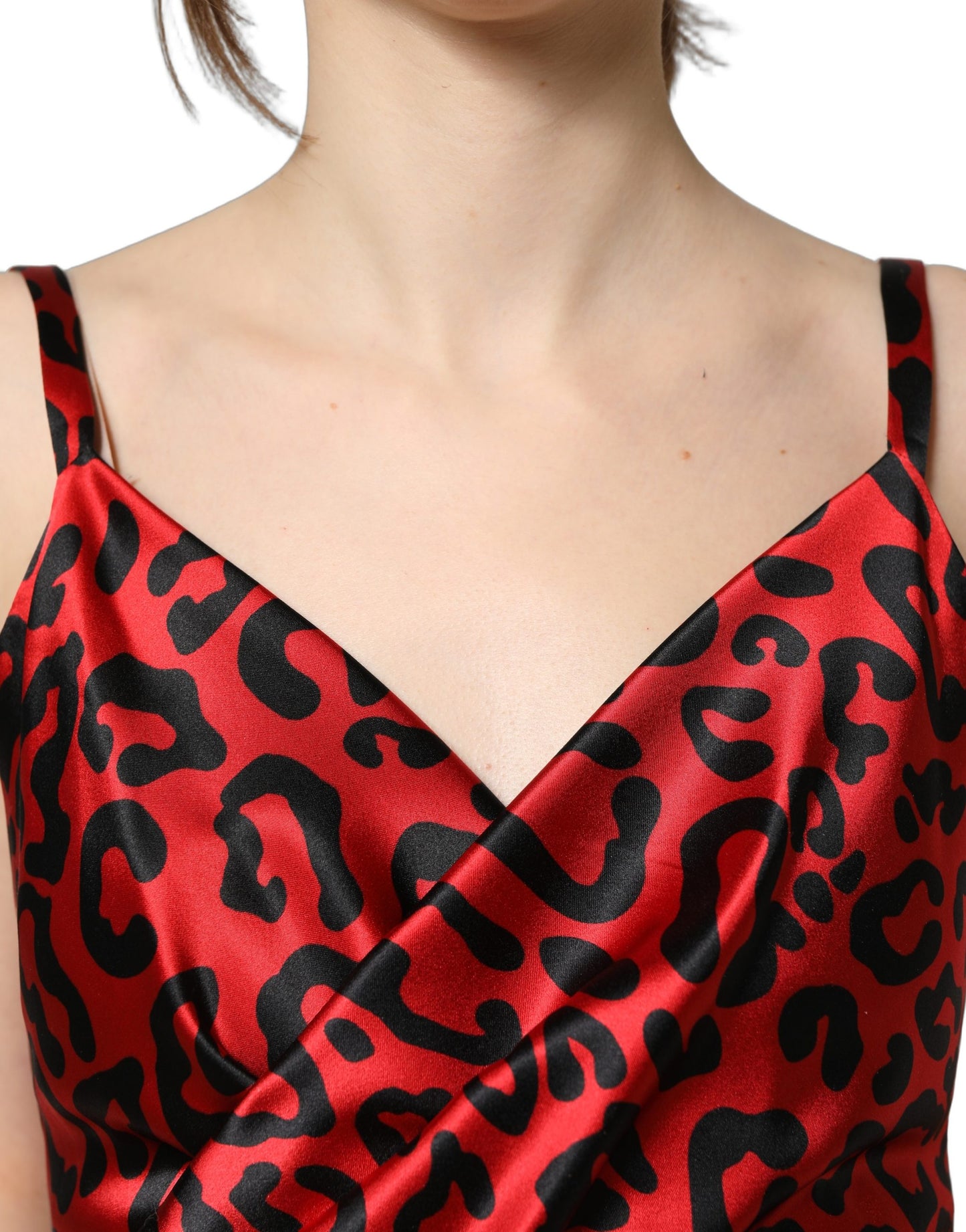 Dolce & Gabbana Red Leopard-Print Draped Silk-Satin Maxi Dress