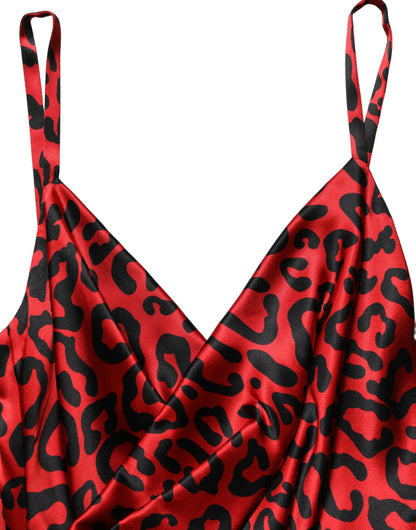 Dolce & Gabbana Red Leopard-Print Draped Silk-Satin Maxi Dress