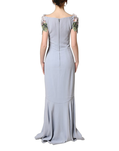 Dolce & Gabbana Light Blue Hydrangea Embellished Cap Sleeve Dress