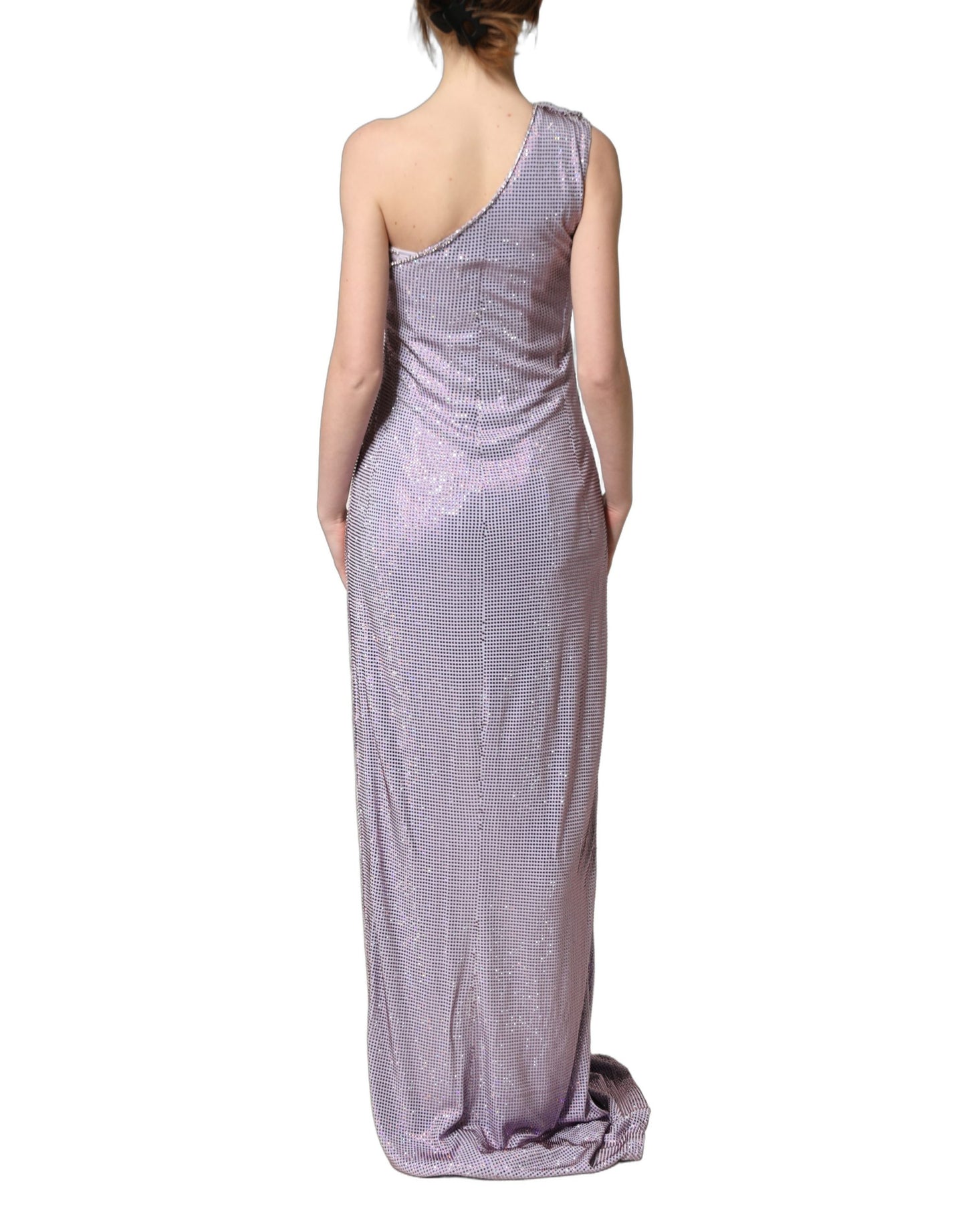 Dolce & Gabbana Purple Crystal One Shoulder Evening Gown Dress