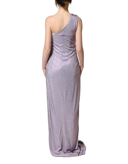 Dolce & Gabbana Purple Crystal One Shoulder Evening Gown Dress