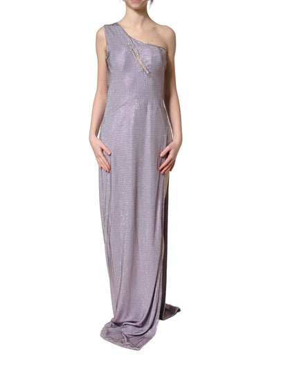 Dolce & Gabbana Purple Crystal One Shoulder Evening Gown Dress
