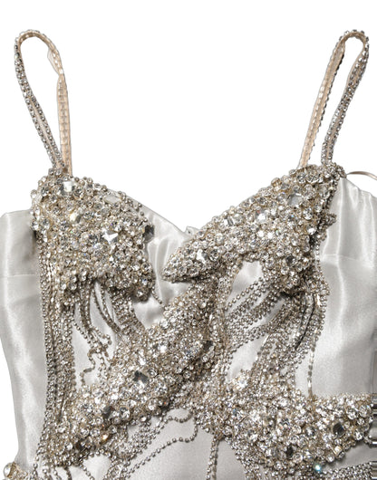Dolce & Gabbana Silver Crystal Embellished Evening Gown Dress