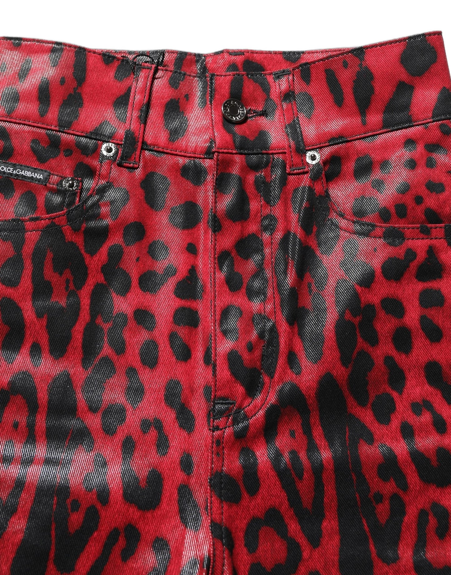 Dolce & Gabbana Glossy Red Leopard Skinny High Waist Denim Jeans
