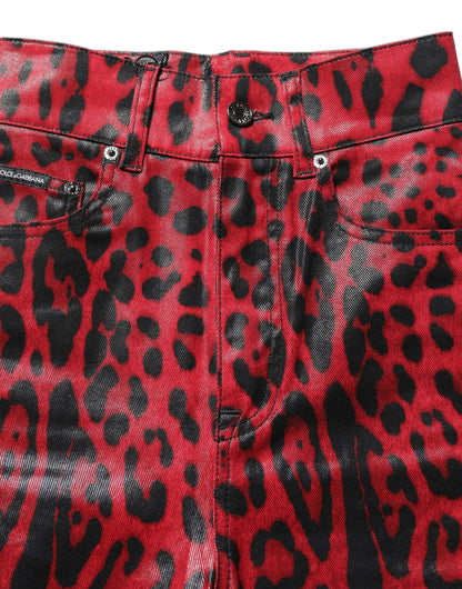 Dolce & Gabbana Glossy Red Leopard Skinny High Waist Denim Jeans