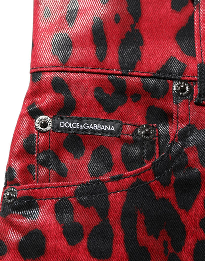 Dolce & Gabbana Glossy Red Leopard Skinny High Waist Denim Jeans