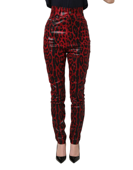 Dolce & Gabbana Glossy Red Leopard Skinny High Waist Denim Jeans