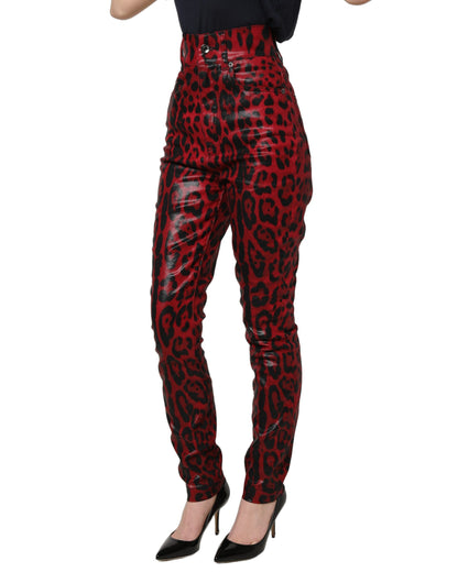 Dolce & Gabbana Glossy Red Leopard Skinny High Waist Denim Jeans