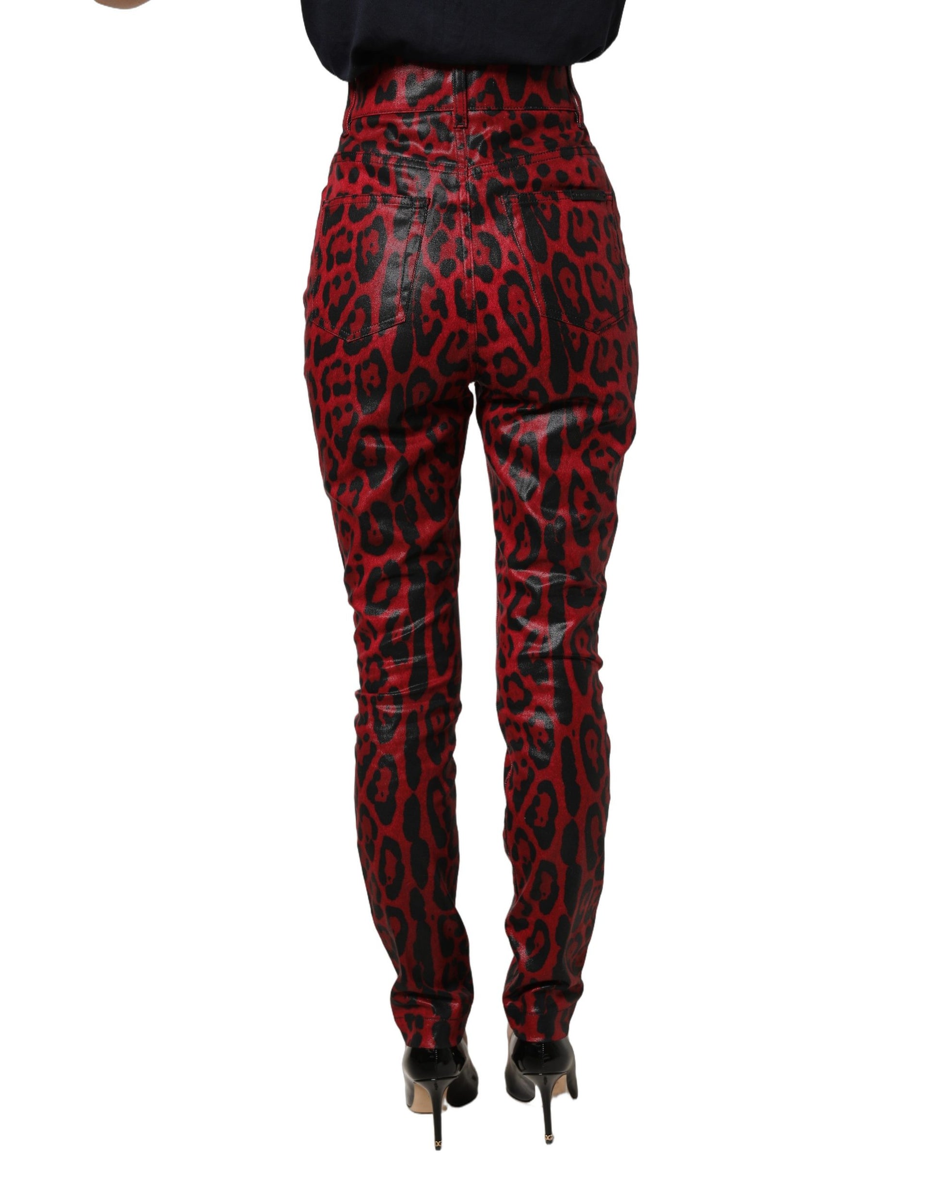 Dolce & Gabbana Glossy Red Leopard Skinny High Waist Denim Jeans