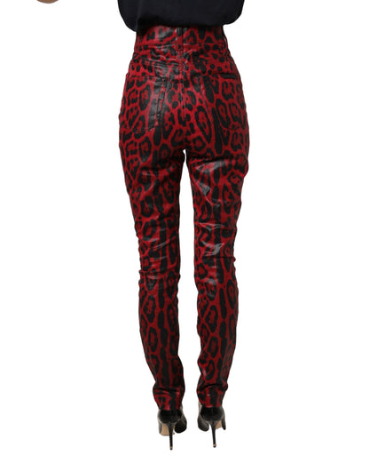Dolce & Gabbana Glossy Red Leopard Skinny High Waist Denim Jeans