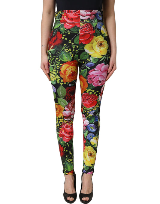 Dolce & Gabbana Floral Bouquet Print Stretch Jersey Leggings Pants