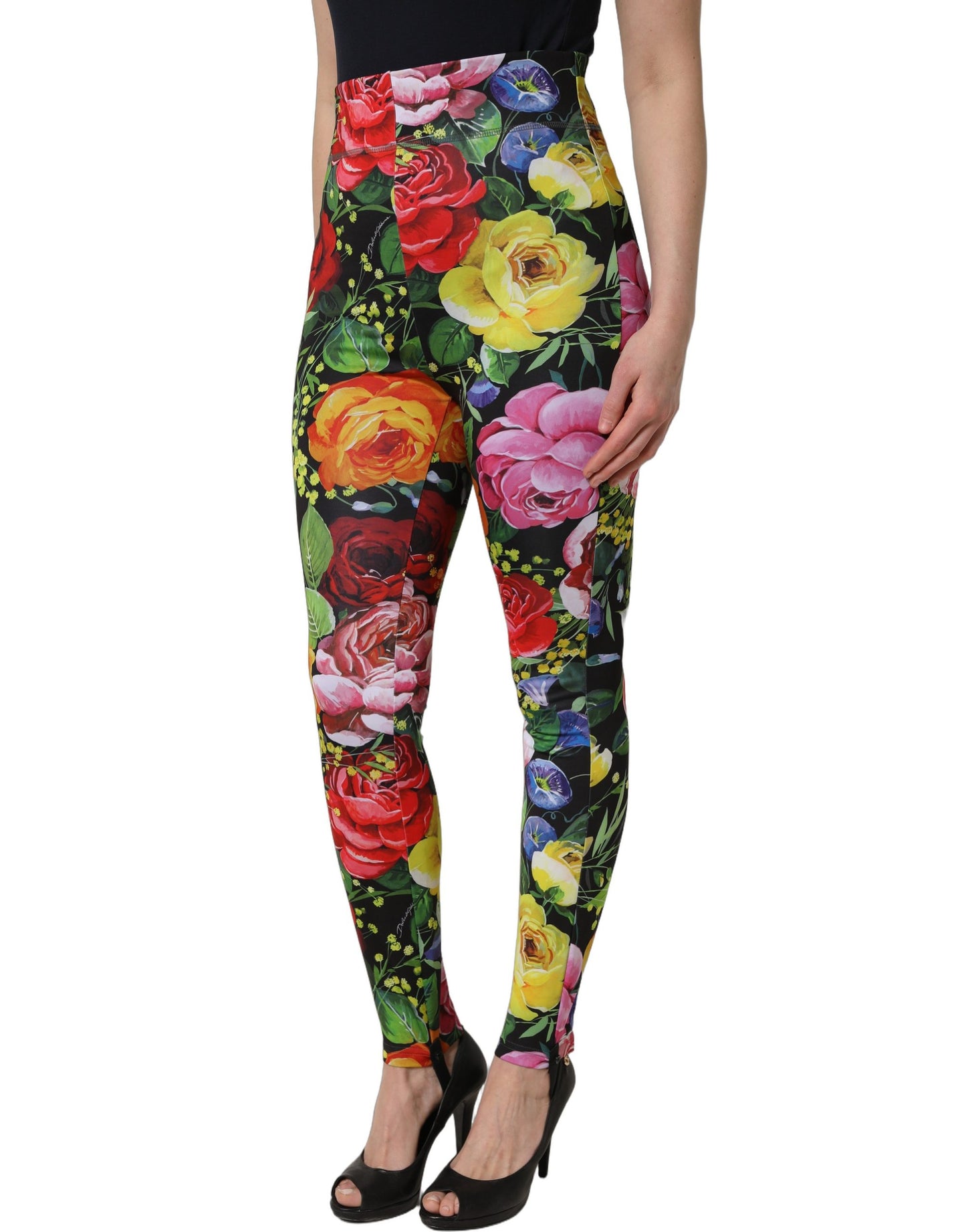 Dolce & Gabbana Floral Bouquet Print Stretch Jersey Leggings Pants