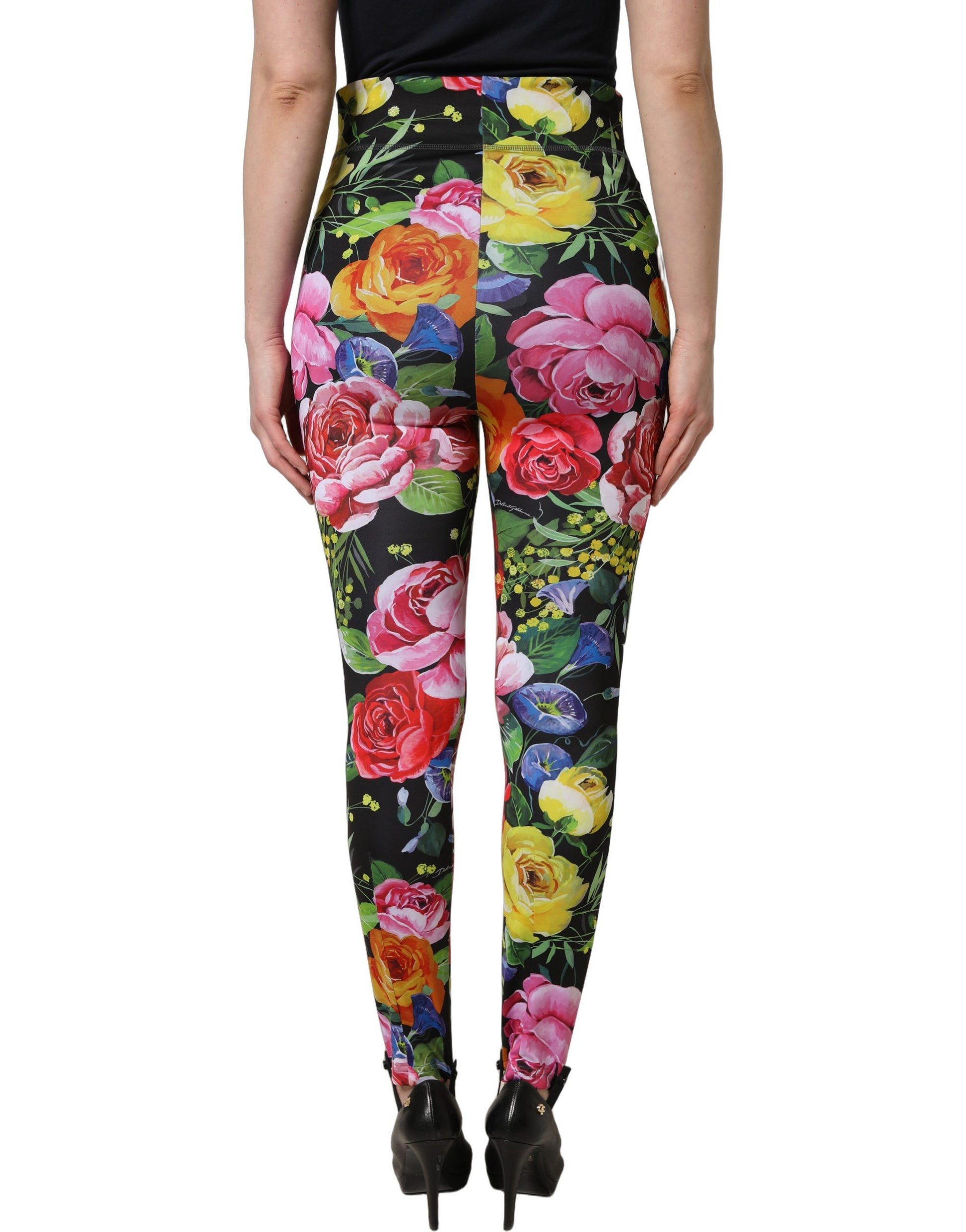 Dolce & Gabbana Floral Bouquet Print Stretch Jersey Leggings Pants