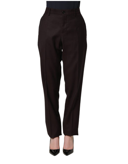 Dolce & Gabbana Brown Straight Leg Silk Dress Trousers
