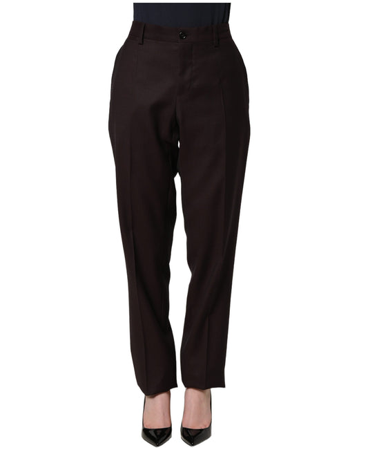 Dolce & Gabbana Brown Straight Leg Silk Dress Trousers