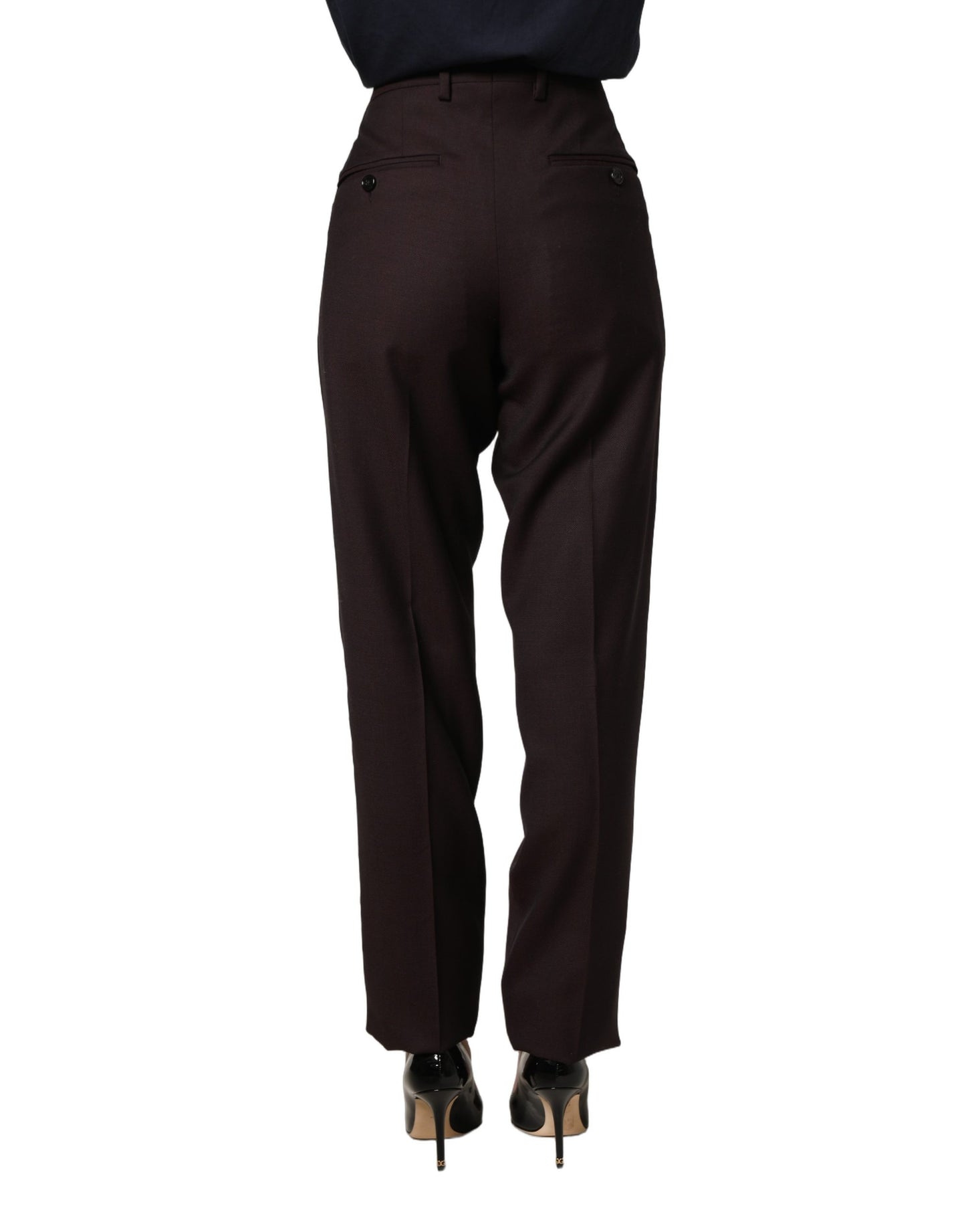 Dolce & Gabbana Brown Straight Leg Silk Dress Trousers