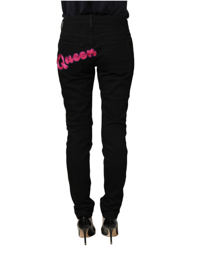 Dolce & Gabbana Black Queen Embroidery PREMIUM Denim Jeans