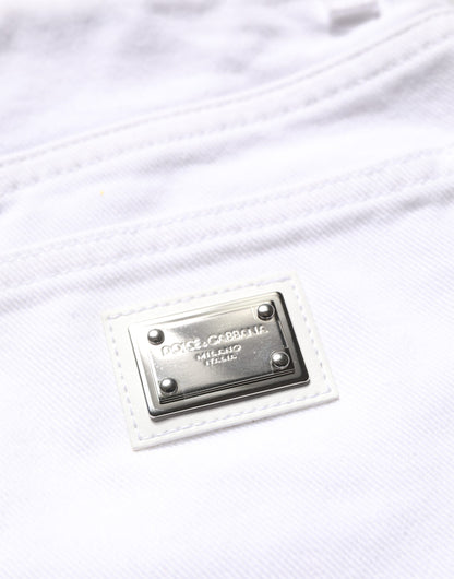 Dolce & Gabbana White Cotton HighWaist Denim Hotpants Shorts