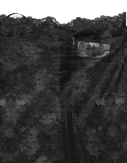 Dolce & Gabbana Black Floral Lace High Waist Knee-Length Skirt