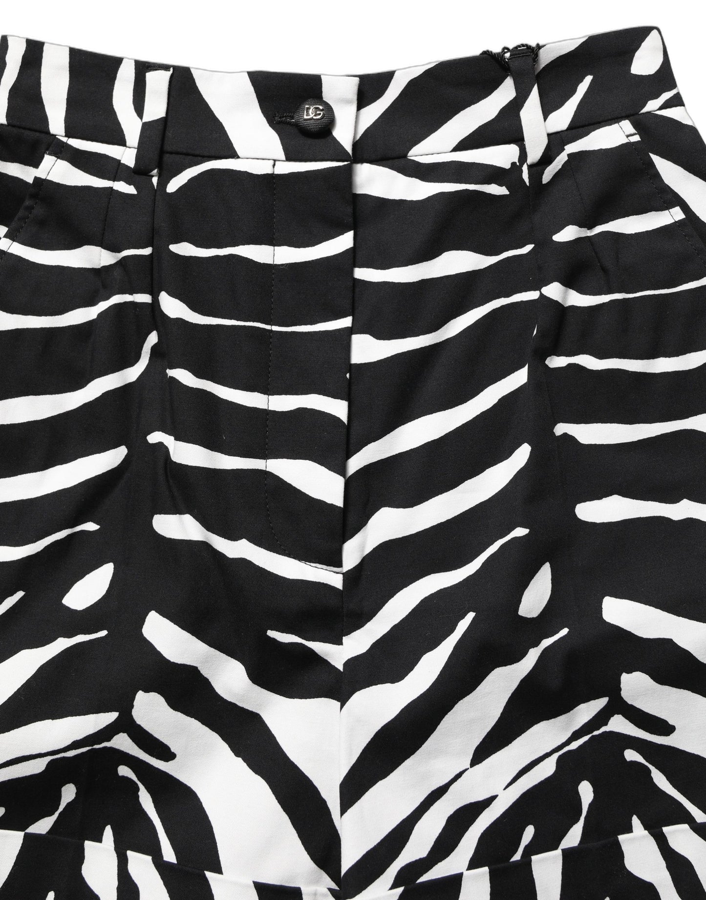 Dolce & Gabbana Black & White Zebra Print Cotton High Waist Shorts