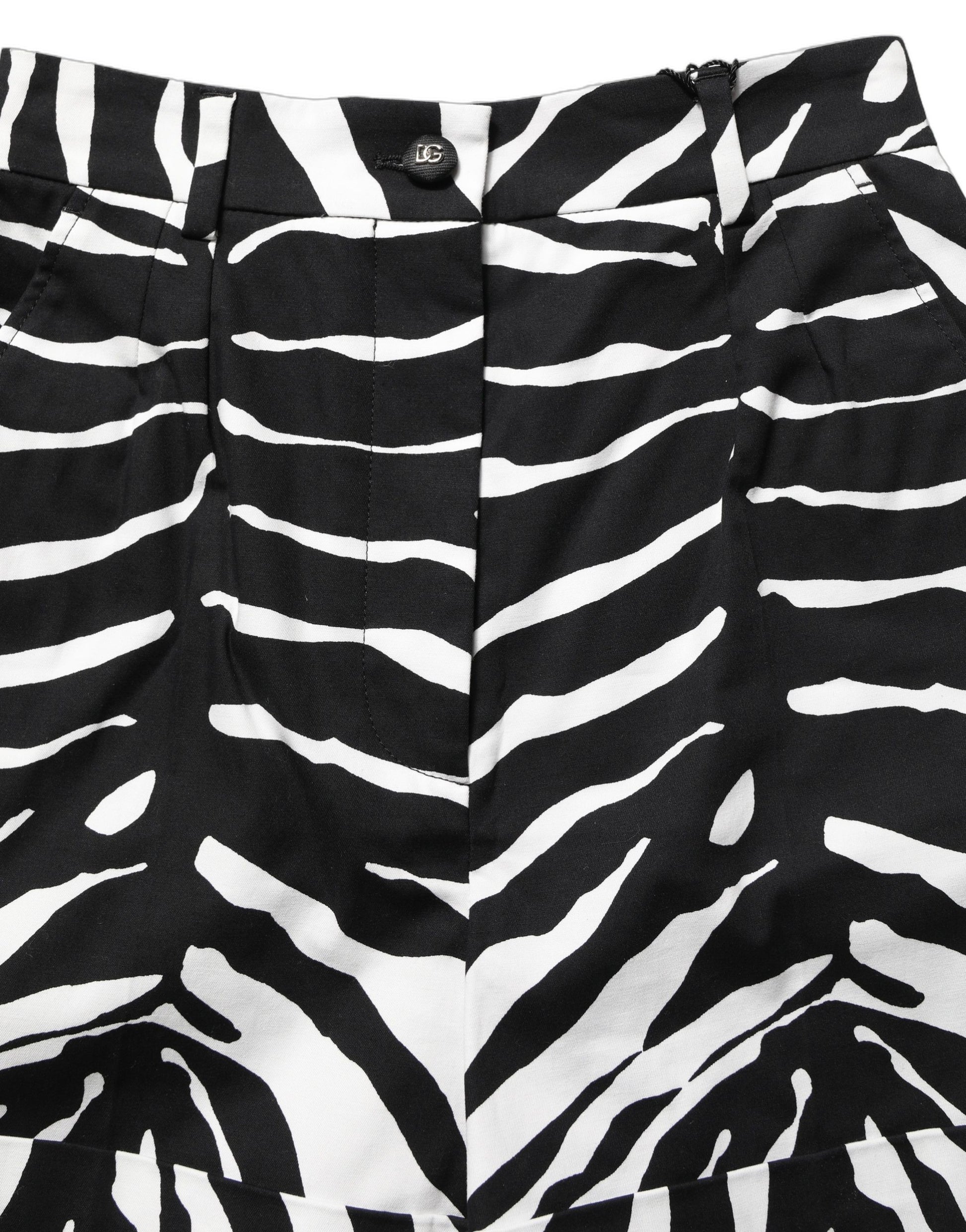 Dolce & Gabbana Black & White Zebra Print Cotton High Waist Shorts
