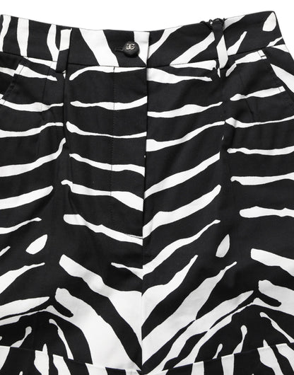 Dolce & Gabbana Black & White Zebra Print Cotton High Waist Shorts