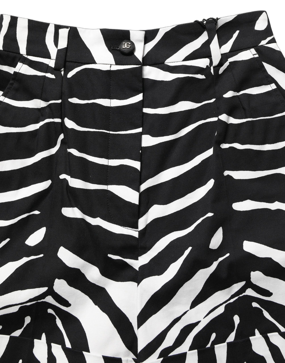 Dolce & Gabbana Black & White Zebra Print Cotton High Waist Shorts