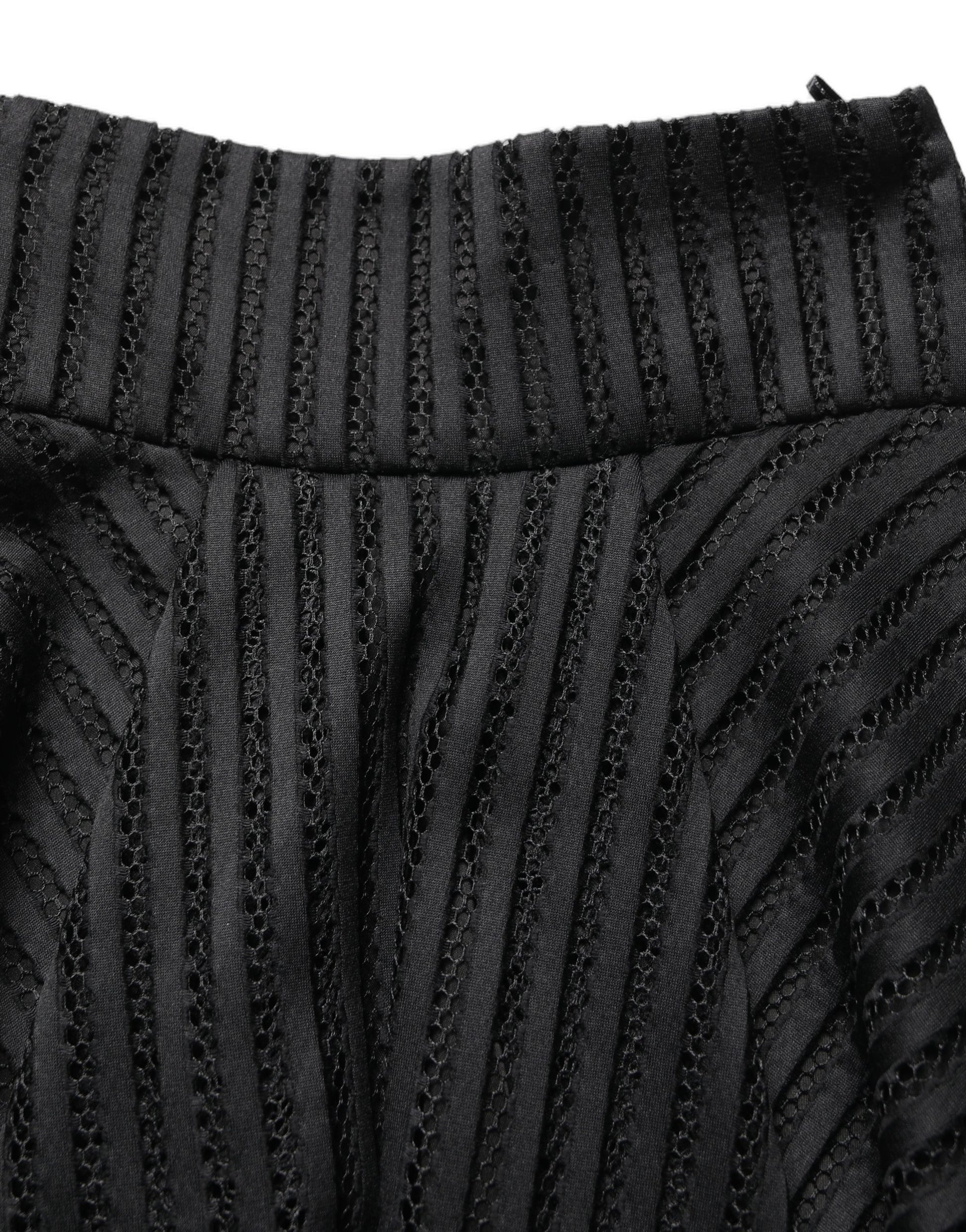 PINKO Cotton Striped Flared A-Line Midi Skirt in Black
