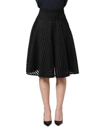 PINKO Cotton Striped Flared A-Line Midi Skirt in Black