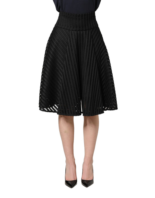 PINKO Cotton Striped Flared A-Line Midi Skirt in Black