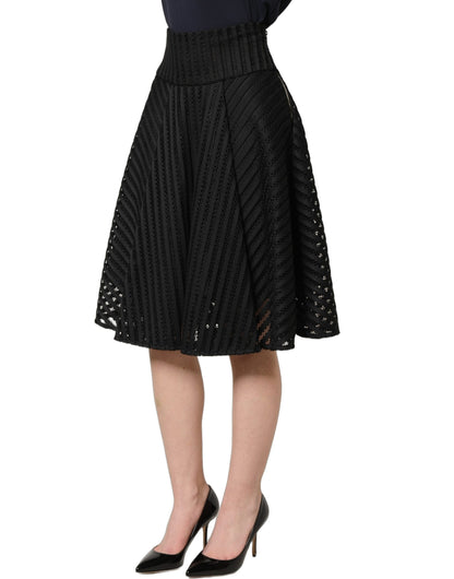 PINKO Cotton Striped Flared A-Line Midi Skirt in Black