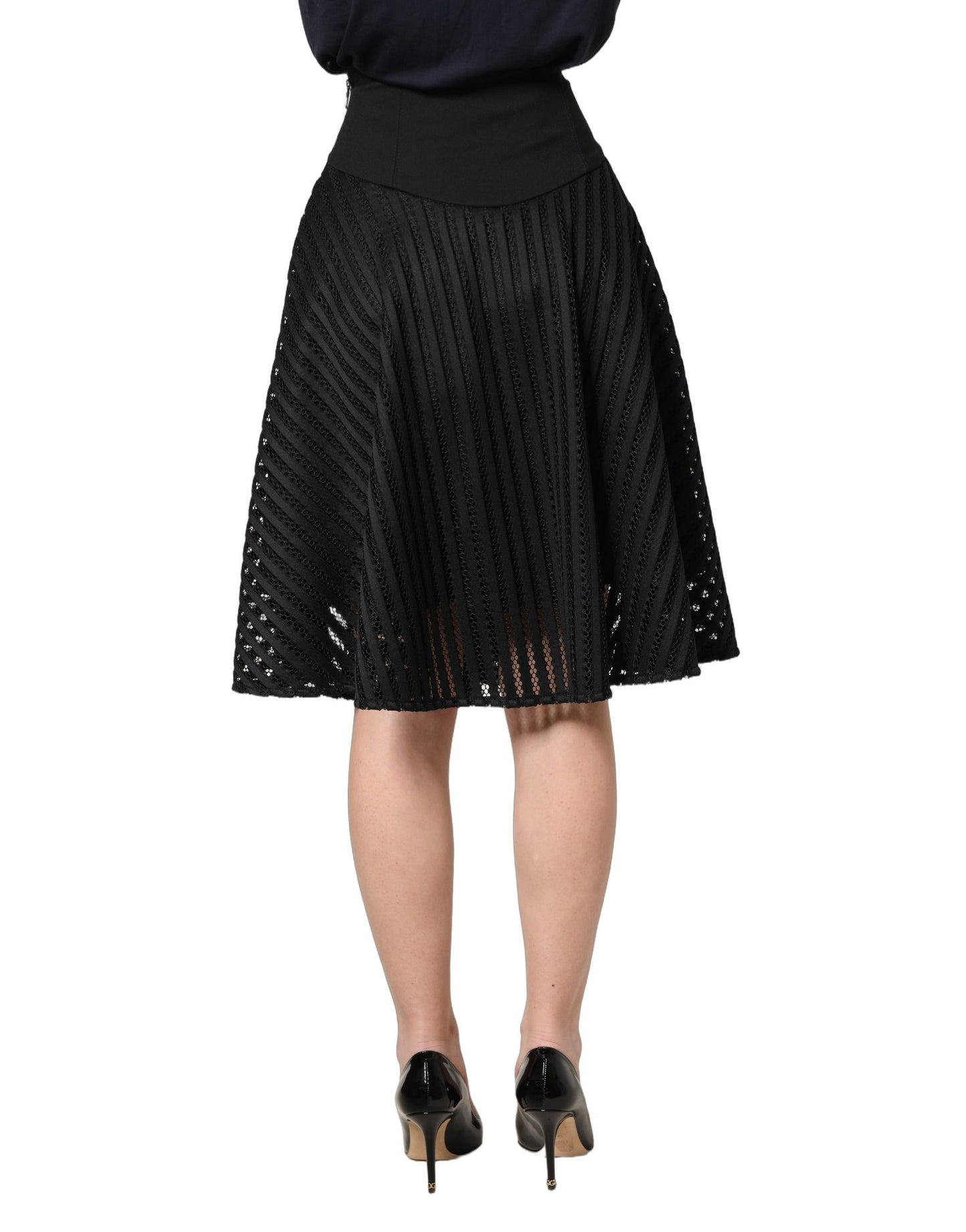 PINKO Cotton Striped Flared A-Line Midi Skirt in Black