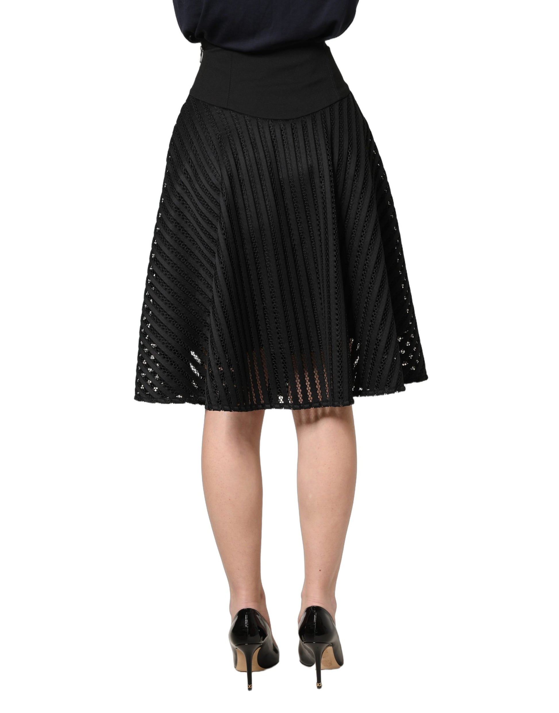 PINKO Cotton Striped Flared A-Line Midi Skirt in Black