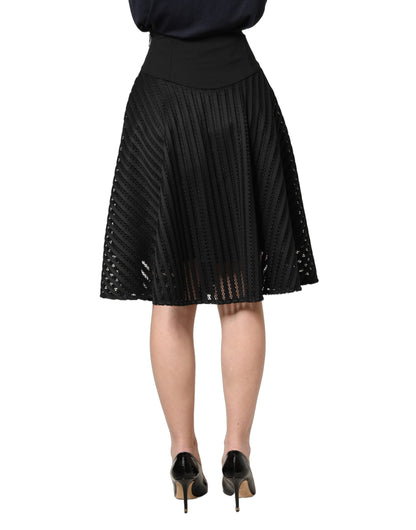 PINKO Cotton Striped Flared A-Line Midi Skirt in Black