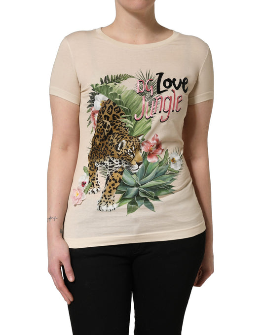 Dolce & Gabbana Beige Love Jungle Print Cotton Round Neck T-Shirt